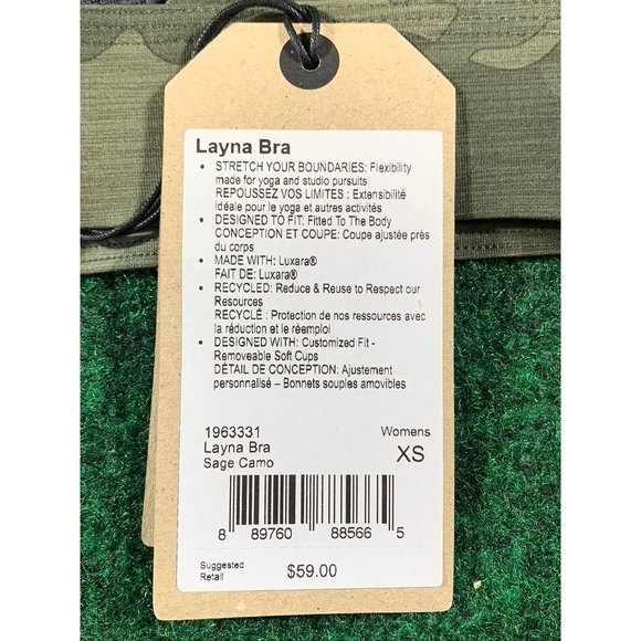 Prana Layna Bra Sage Camo Green Strappy V Neck Sports Bra NEW Size XS - Picture 7 of 7